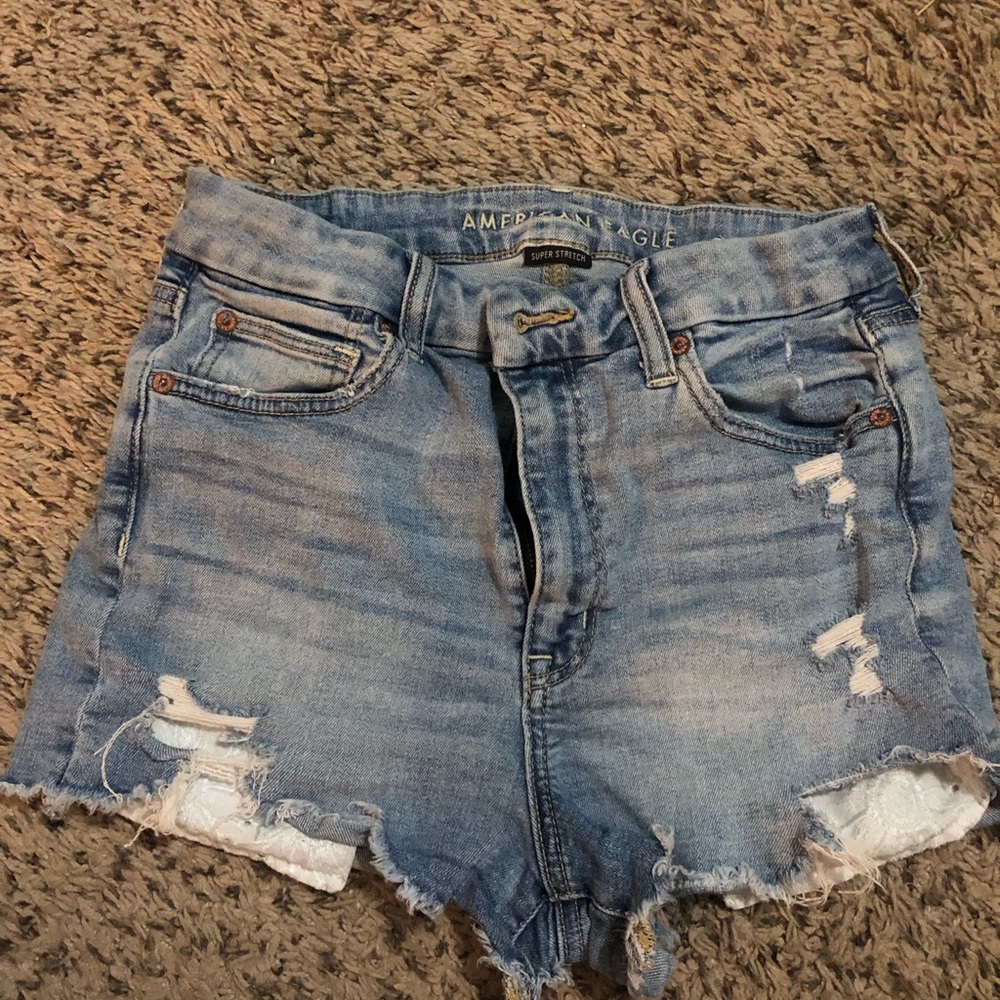 American Eagle Outfitters Light Blue Distressed Jean Shorts